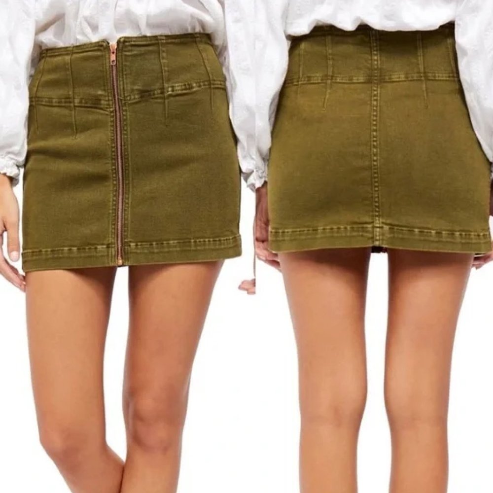 Free People | We The Free Virgo Cadet Green Front Zip Mini Skirt